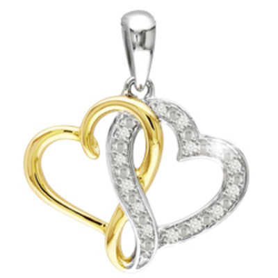 10k two-tone gold .10ct diamond infinity heart pendant
