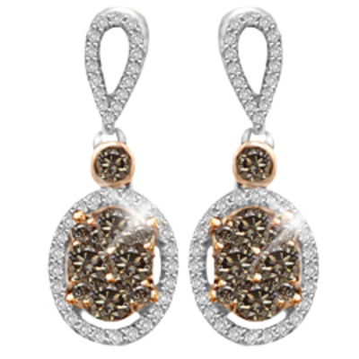 14k rose gold .60ct white & chocolate diamond earrings