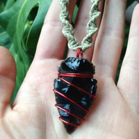 Obsidian Arrowhead Hemp Necklace - Thumbnail 4