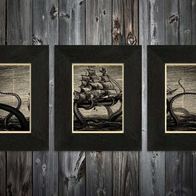 Complete set of 3 kraken art prints sailors delight on upcycled vintage dictionary page #0007 - Thumbnail 1