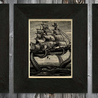 Complete set of 3 Kraken art prints Sailors delight on Upcycled vintage Dictionary page #0007 - Thumbnail 1