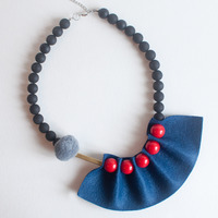 Blue & Red Felt Onyx Matte Necklace NL0896R - Thumbnail 1