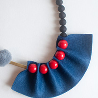 Blue & Red Felt Onyx Matte Necklace NL0896R - Thumbnail 3