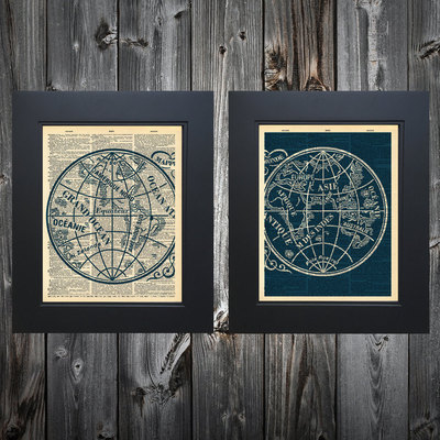 Nautical ocean maps art print on upcycled vintage dictionary page #0080