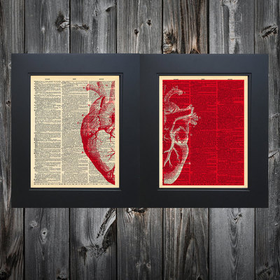 Anatomically correct heart art print on upcycled vintage dictionary page #0077