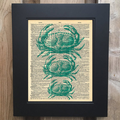 Beach crab art print on upcycled vintage dictionary page #0075
