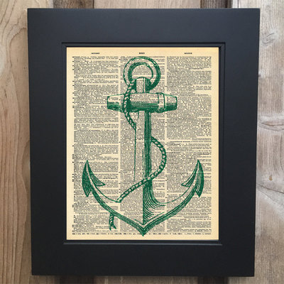 Nautical anchor art print on upcycled vintage dictionary page #0076