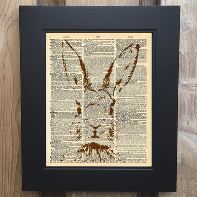 Cool rabbit art print on upcycled vintage dictionary page #0066