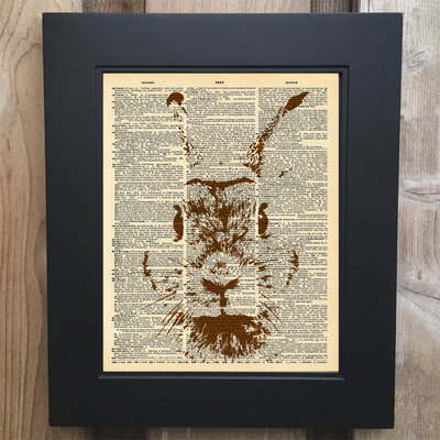 Cool rabbit art print on upcycled vintage dictionary page #0067