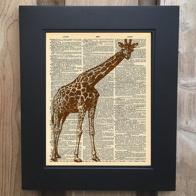 Cool giraffe art print on upcycled vintage dictionary page #0065