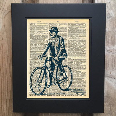 Cool man on bike art print on upcycled vintage dictionary page #0069