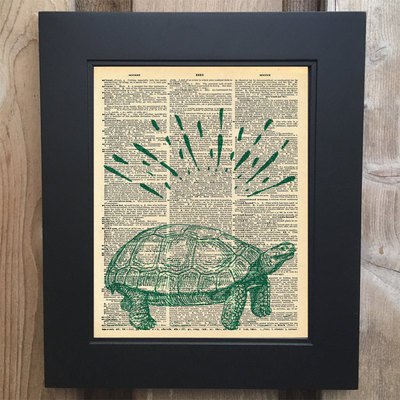 Cool tortoise art print on upcycled vintage dictionary page #0061 - Thumbnail 2