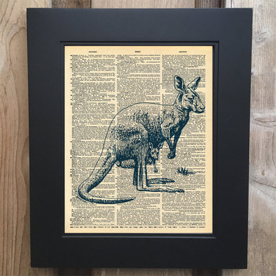 Cool kangaroo art print on upcycled vintage dictionary page #0060