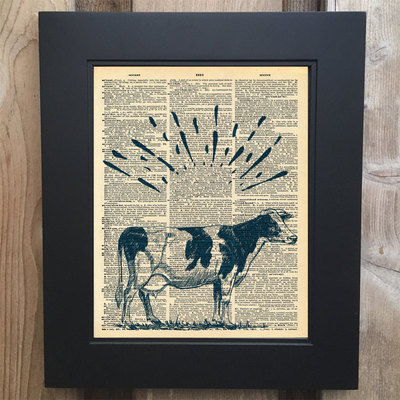 Cool cow art print on upcycled vintage dictionary page #0057 - Thumbnail 1