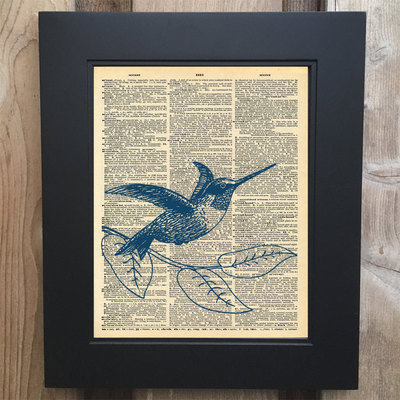 Cool hummingbird art print on upcycled vintage dictionary page #0053