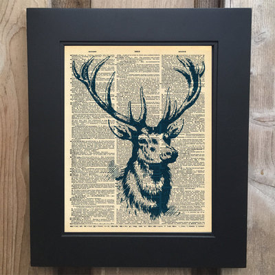 Cool stag head art print on upcycled vintage dictionary page #0054