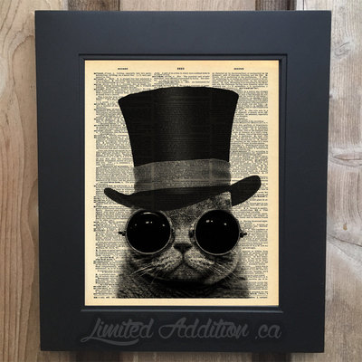 Cool cat art print on upcycled vintage dictionary page #0008