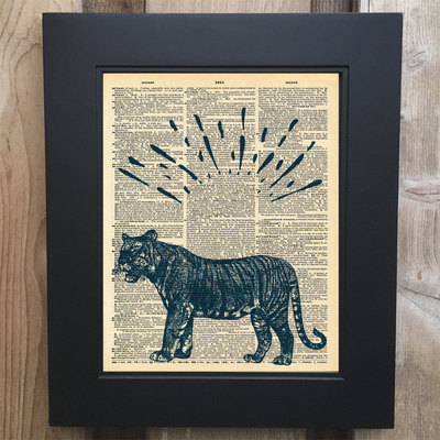 Cool tiger art print on upcycled vintage dictionary page #0048 - Thumbnail 2