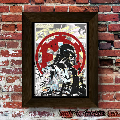 Star wars - darth vader and dark side logo upcycled vintage comic book art print. #0053