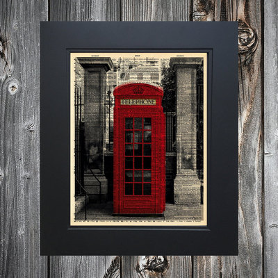 British telehone booth art print on upcycled vintage dictionary page #0043