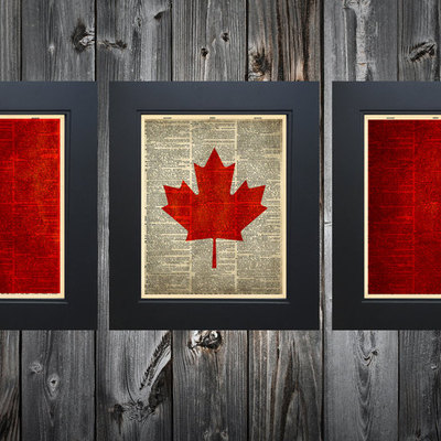 Complete set of 3 canadian flag art prints on upcycled vintage dictionary page #0042