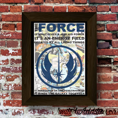 Star wars - the force quote upcycled vintage comic book art print. #0056