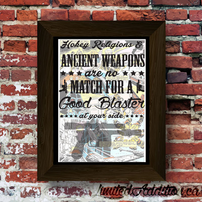Star wars - hokey religion and ancient weapons quote upcycled vintage comic book art print. #0058