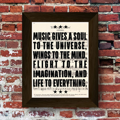 One of a kind limited music art print plato quote upcycled early 1900's music book  #0013