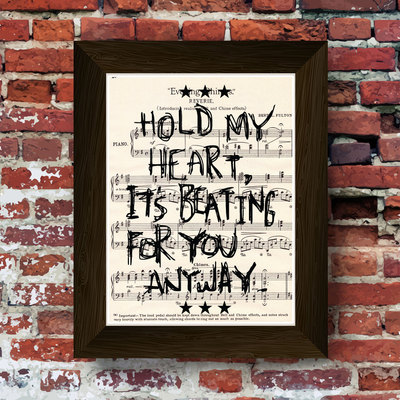 One of a kind limited music art print hold my heart upcycled early 1900's music book  #0011