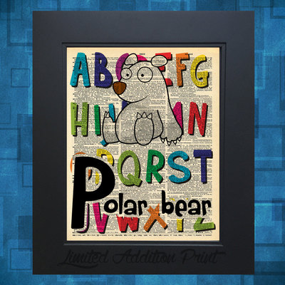 P is for polar bear alphabet art print on vintage upcycled dictionary page - Thumbnail 4