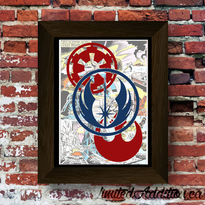 Star wars - star wars symbols, the force rules all upcycled vintage comic book art print. #0067