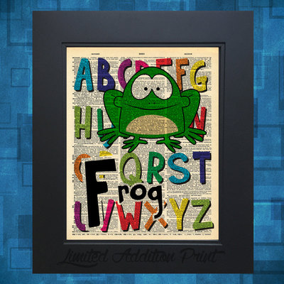 F is for frog alphabet art print on vintage upcycled dictionary page - Thumbnail 4