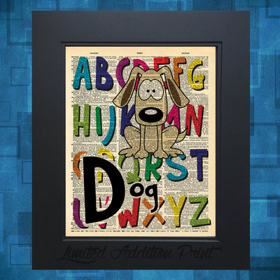 D is for dog alphabet art print on vintage upcycled dictionary page - Thumbnail 5