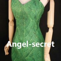 P156C Tinkerbell leaf print dress green rhinestones throughout the dress and sparkly straps - Thumbnail 1