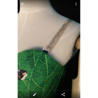 P156C Tinkerbell leaf print dress green rhinestones throughout the dress and sparkly straps - Thumbnail 2