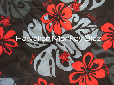 "BLACK RED - ALOHA TURTLES" - Hawaiian Seat Covers - 2PC (WATER-RESISTANT + QUILTED)