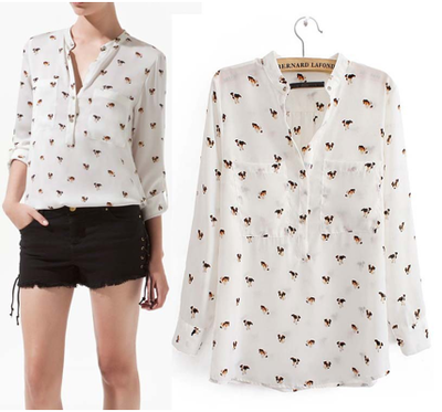 Dog Prints Chiffon Blouse