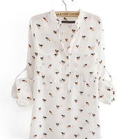 Dog Prints Chiffon Blouse - Thumbnail 1