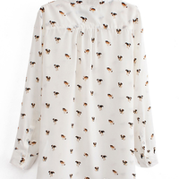 Dog Prints Chiffon Blouse - Thumbnail 2