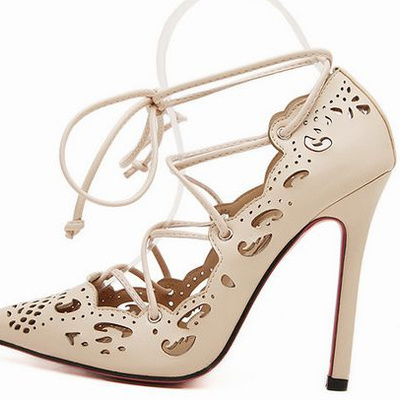 Cut out lace up pointed high heels