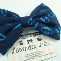 Navy Blue Batman Logo Large Fabric Bow - Superhero Hair Clip - Thumbnail 1