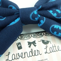 Navy Blue Batman Logo Large Fabric Bow - Superhero Hair Clip - Thumbnail 2