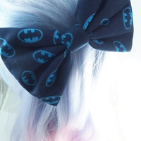 Navy Blue Batman Logo Large Fabric Bow - Superhero Hair Clip - Thumbnail 4