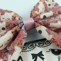 Kawaii Cats and Roses Bow Cute Print Fabric Hair Clip Accessory - Thumbnail 2