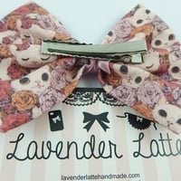 Kawaii Cats and Roses Bow Cute Print Fabric Hair Clip Accessory - Thumbnail 3