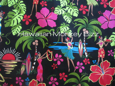 "BLACK - HULA HAWAII" Hawaiian Car Seat Covers - 2PC (DENIM/CANVAS) 