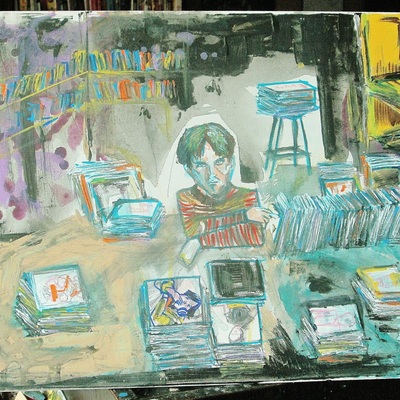 Get your patchouli stink out of my store, a painting 