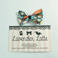 Kawaii Teal Sushi Mini Printed Fabric Hair Bow - Thumbnail 1