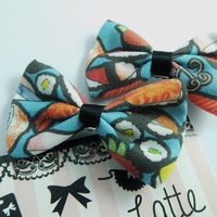Kawaii Teal Sushi Mini Printed Fabric Hair Bow - Thumbnail 3