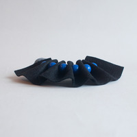 Blue Resin Beads Black Felt Stretch Bracelet BL0903 - Thumbnail 1